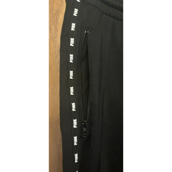 Pink Victoria Secret Tapered Track Pocketed Sweatpants Black Sz M Side Zippers - Picture 4 of 9